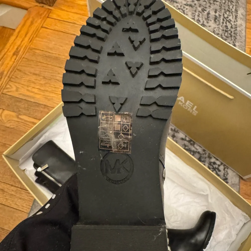 Michael Kors Black Leather Boots with Silver Zipper - Picture 3 of 4